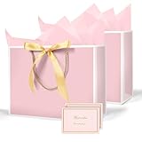 AMFUN Geschenktüten, 2 Stück Papiertüten mit Schleifenbändern + 2 Grußkarten + 4 Seidenpapier, Kreuzbodenbeutel, Geschenktaschen Groß mit Henkel für Geburtstag Hochzeit Feier Party