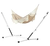 LA SIESTA® Bossanova Bio-Baumwoll Hängematte & Stahlgestell - Indoor Outdoor Hängematte für 2 Personen, Boho Hängematte mit Gestell, Hängematte mit Ständer für Balkon Terrasse - Kingsize, Muscade