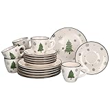 MamboCat Weihnachtsbaum 18tlg Kaffeeservice I Steingut-Kaffeeset für 6 Personen mit Tannenbäumen & Schneeflocken I Je 6X Kaffeetassen 150ml, Untertassen & Kuchenteller für Weihnachten & Nikolaus