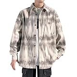 Gsheocm Herrenhemd Langarm Stehkragen Hemd Revers Freizeithemd mit Batikmuster Oberteil Sommer Outdoorshirt Lange Ärmel Baggy-Hemden Tunika Button-Down-Hemden Business-Bluse Für Mädche