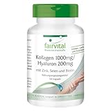 Fairvital | Hyaluronsäure Kollagen Komplex - 180 Kapseln - Angereichert mit Biotin, Selen, Zink, Vitamin C aus Acerola - qualitätsgeprüft und hochdosiert - Made in Germany