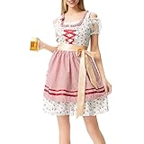 Psdndeww Oktoberfest Dirndl Kleid 4-teiliges Set Für Damen – Bayerisches Bier Karnevalskostüm Mit Schürze Bluse Band Deutsches Bayerisches Oktoberfest Kostüm Set