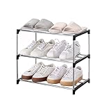 Jucaifu Stapelbares kleines Schuhregal, Eingangsbereich, Flur und Schrank, platzsparende Aufbewahrung und Organisation (3-stöckig, schwarz)
