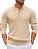COOFANDY Herren Pullover mit Polokragen Langarm Feinstrick Knopfleiste Freizeit Basic Regular Fit Poloshirt Männer Hell Beige L