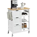 Yaheetech Bewegliche Kücheninseln Küchenwagen mit 3 Schubladen & 3 Ablagefächer Servierwagen auf Rollen mit Bremsen Rollwagen 67 cm L × 37 cm B × 84,5 cm H Weiß