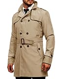 Runcati Trenchcoat Herren Slim Fit Zweireiher Mantel Mittellang klassisch Business Casual Coat Herbst winddicht Mantel,Khaki,M