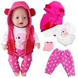 Puppenkleidung für 30-45 cm Baby Puppen, Rose Rehkitz Baby Kleidung Outfits mit Weste Langärmelige Oberteile Hose Socken Puppenzubehör für 12-18 Zoll Puppen Mädchen Geburtstag Geschenk
