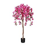 Fopamtri Kunstpflanze Kunstbaum mit Blüten 120 cm Künstliche Pflanzen im Topf Groß Rosa Fake Pflanzen für Indoor Outdoor Schlafzimmer Büro Garten Dekoration (1 Stück)