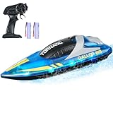 VEVOR RC Boot, 2,4GHz 12km/h, Ferngesteuertes Boot für Pools & Seen, Rennboot mit LED-Licht, 2 wiederaufladbare Batterien, Ganzkörper wasserdicht, Geschenk für Erwachsene Jungen & Mädchen, Blau