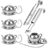 REFORUNG 6 Stücks Teesieb Für Losen Tee Teesieb Teeei aus 304 Edelstahl Teefilter Tasse 4 Teeei Für Losen Tee mit Ketten und Teeauflage 2 Feinmaschig Teestab Tee-Sieb, Ideal Geschenk für Teeliebhaber