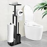 Edelstahl Klopapierhalter Stehend mit Klobürste - Toilettenpapierhalter mit Feuchttücherbox, Toilettenpapierhalter mit WC Bürste Stand WC Garnitur für Toilettenpapier & Toilettenbürste