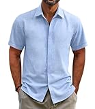 GLESTORE Hemd Herren Kurzarm Sommerhemd Hemden Freizeithemden für Männer Kurzarmhemd Hell Blau XL