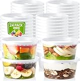 LATERN 24 Stück Kunststoffbehälter mit Deckel, 360ml /12oz Wiederverwendbare Aufbewahrungsbecher für Lebensmittel Auslaufsicher Vorratsbehälter für Suppen Deli-Cups zum Essenszubereitung