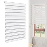 YRHome Weiß Doppelrollo Klemmfix ohne Bohren B120 x H150 cm Klemmrollo Zebrarollo Fensterrollo Seitenzugrollo für Fenster & Türen mit Seitenzug Sonnenschutz UV-Schutz Privatschutz lichtdurchlässig