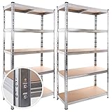 Lagerregale, Schwerlastregale, 2er Set, Kellerregale, 180 x 90 x 40 cm, bis 875 kg belastbar, Regale, Steckregale, verstärktes Stahlgestell, 5 verstellbare Ablagen, Silber, P114