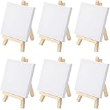 Mini-Leinwand und Staffelei, Mini-Leinwand, Leinwand und Staffelei, vorgespannte und grundierte Blanko-Leinwand, Tisch-Staffelei aus Holz (8 x 15 cm, 10 x 10 cm), 5 Stück