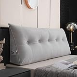 GPRL Rückenkissen breit,Keilkissen für Bett und Sofa geeignet,dreieckiges Lesekissen,Kissen mit abnehmbarem und waschbarem Bezug mit praktischem Seitenfach,Grau (200 x 50 x 20 cm)