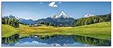 ARTland Wanddeko Glasbilder Wandbild Glas Bild einteilig 125x50 cm Querformat Alpen Berge Bergsee See Natur Landschaft Wald Tal Urlaub Sommer T9QB