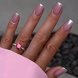 MrCuvaryas 24 Stück Mirror Nägel Zum Aufkleben Kurz, Chrome Press On Nails Einfarbig Design, Glossy Kunstnägel French Fake Nails Mittel, Fingernägel Künstliche Nägel für Frauen (Light Pink, 24pc)