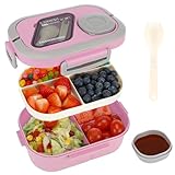 Kasanni Lunch Box with Compartments, Lunchbox, Behälter für Mittagessen und Salat, Bento-Box mit Löffel, Vesperdose, Pausenbrot, für Erwachsene & Kinder, BPA-Frei (Rosa)
