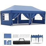 JUMMICO Pavillon 3x6 Wasserdicht Stabil Winterfest Höhe Verstellbar,Faltpavillon Partyzelt mit 6 Seitenwänden,Pavillion UV Schutz 50+,Gartenpavillon Faltzelt für Party,Hochzeit,Garten, Innenhof,Blau