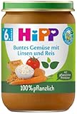 HiPP Bio Buntes Gemüse mit Linsen und Reis, 190g, 6er Pack (6x190g)