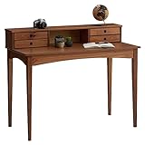 IDIMEX Schreibtisch Milano mit 4 Schubladen, Arbeitstisch mit Aufsatz und 1 offenes Fach, Bürotisch aus Kiefer massiv, Laptoptisch mit kreisförmigem Loch als Griff, Laptoptisch in kastanienfarben