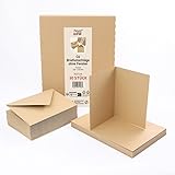PresentFill® 50er Set blanko Falt-Karten inkl. Briefumschläge ohne Fenster Natur I Klappkarten DIN A6 I Umschläge C6 I Made in Germany I 100% Recycling Kraftpapier I Blauer Engel zertifiziert