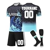 Fußball Trikot Benutzerdefiniertes T-Shirt und Shorts & Socken Set，25/24 Personalisiertes Hause/Auswärts Fußballtrikot für Kinder Erwachsener,3 Teiliges Anzug Leicht Trainingsanzug Fantrikot(#F)