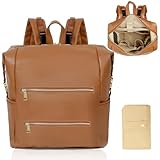 Omanmoli Reiserucksack Wickeltasche aus Leder, Congac, Large, Erweiterbares Hauptfach Wickeltasche Rucksack