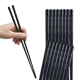 FloraVigo 2 Paar Essstäbchen Set Fiberglas abwaschbar schwarz Sushi-Stäbchen rutschfest Essstäbchen schwarz 24cm Legierung Essstäbchen wiederverwendbar