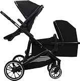 Deryan EVY V2 Kinderwagen für 2 Kinder - für Neugeborene, Kleinkinder & Kinder im Vorschulalter - Baby Kinderwagen Buggy bis 50kg - Baby Wagen - Reise Kinderwagen 2 in 1 Komplettset - Schwarz
