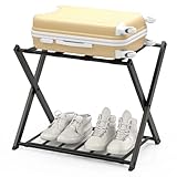 GIANTEX Kofferständer klappbar 2-Stöckig 68 x 43 x 58 cm Kofferablage Gepäckablage Metall Gepäckständer platzsparend Kofferbock für Schlafzimmer Gästezimmer Hotel Schwarz (1 Stück, Schwarz)