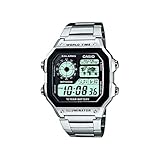 Casio Herren Quartz Armbanduhr, 36.00mm GehäusegröÃŸe mit weiÃŸ digital Zifferblatt und Silber Metallarmband Armband AE-1200WHD-1AVEF
