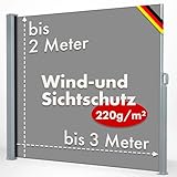 KARAT ALU Seitenmarkise - ausziehbare Markise in Anthrazit - 160 x 300 cm - blickdichter Sichtschutz & Windschutz für Garten Balkon & Terrasse, Seitenrollo mit Wandhalterung