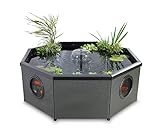Blagdon Affinity Living Water Feature Teichbecken, große, achteckige Ausführung, mit Inpond 5-in-1-Filterpumpe 3000, UV-Klärer, LED-Strahler, 3 Springbrunnenköpfen, mokkafarbenen Gewebeplatten