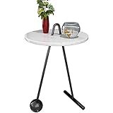 HIZLJJ Beistelltische Runder Couchtisch für Wohnzimmer, weißer Marmor-Retro-Tisch Metallrahmen, Sofatisch, Bürotisch, Unterhaltungszentrum für Gaming, im Home Office, einfache Montage