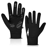WESTWOOD FOX Laufhandschuhe Touchscreen Anti-Rutsch Elastische Innenhandschuhe Winddicht Lichtreflektierende Winterhandschuhe Wandern Camping Fahrradhandschuhe Herren Damen (Schwarz, L)