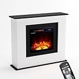 KAMINLICHT Elektrokamin Standkamin mit Heizung und Kaminfeuer - elektrischer Kamin mit LED-Licht, Heizlüfter, Holz-Deko & Fernbedienung, max. 1500 W - 102x84x27 cm, Weiß