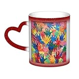 DOPZNJWF Beheizte Kaffeetasse für Kinder, Handdruck, Keramik, wärmeempfindliche Tasse, Farbwechsel-Tasse, lustige Tassen für Männer, Freunde und Liebhaber