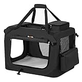 FEANDREA Hundebox faltbar, Transportbox Hund, Größe S, Hundetasche, Oxford-Gewebe, Netzstoff, atmungsaktiv, tragbar, transportabel, Metallrahmen, mit Griffen, Taschen, 50 x 35 x 35 cm, schwarz