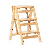 Tritthocker aus Massivholz, Leiterrahmen, dreistufige Holzleiter, faltbar, Handlauf, Stehleiter, Hocker, Regale, Teetische, mehrere Farben, Haushaltsleiter, Weiß