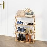 Trintion Schuhregal, 50×70cm Faltbares Schuhregal Aus Bambus Mit 4 Ebenen, 12 Paar Schuhe Schmal, Holz, Platzsparend Schuhablage