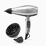 BaByliss Pro Digital Haartrockner mit Diffusor – 2200W Ultra-Schneller Professioneller Ionen-Föhn, Hergestellt in Italien, 3 Heiz- & 2 Geschwindigkeitsstufen, Silber, 6000E