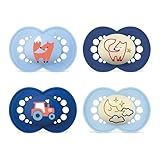 MAM Original Day & Night Matt Schnuller | 16+ Monate | 94% Akzeptanz | Babyschnuller beugt Zahnfehlstellungen vor | mit Zahnmedizinern entwickelt | SkinSoft Silikon | Fuchs/Mond | 4 Stück