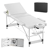 SUBTLETY Klappbare 3 Zonen Massageliegen aus Aluminium Rahmen & Schaumstoffpolsterung Höhenverstellbar Schönheitsbett mit Kopfstütze & Armlehnen Behandlungsliege Belast bis 230KG (Weiß)