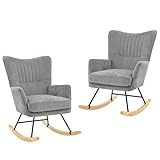 LUE BONA Schaukelstuhl aus Chenille, Polstersessel mit Armlehnen & Holzkufen, Bequemer Relaxstuhl für Wohnzimmer, Schlafzimmer, Grey (2er-Pack)