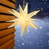 Spetebo Adventsstern zum Hängen für Außen mit 15 LED - 35 cm - Weihnachtsstern warm weiß beleuchtet mit Timer - Advent Weihnachten Deko Outdoor Beleuchtung Batterie betrieben