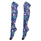 aidingzhi Oberschenkelhohe Socken für große Frauen, blaue Blumen, Retro, lässig, modisch, Overknee-Socken für Schwangere, Baseballsocken, Fußballsocken für Abschlussbälle, Blaue Blumen, Retro,