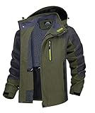 TACVASEN Wanderjacke Herren Wasserdicht Outdoorjacke Winddicht Leicht Softshelljacke Atmungsaktiv Übergangsjacke Funktionsjacke Softshell Herbstjacke Kapuze Camping Jacke (L, Armeegrün)